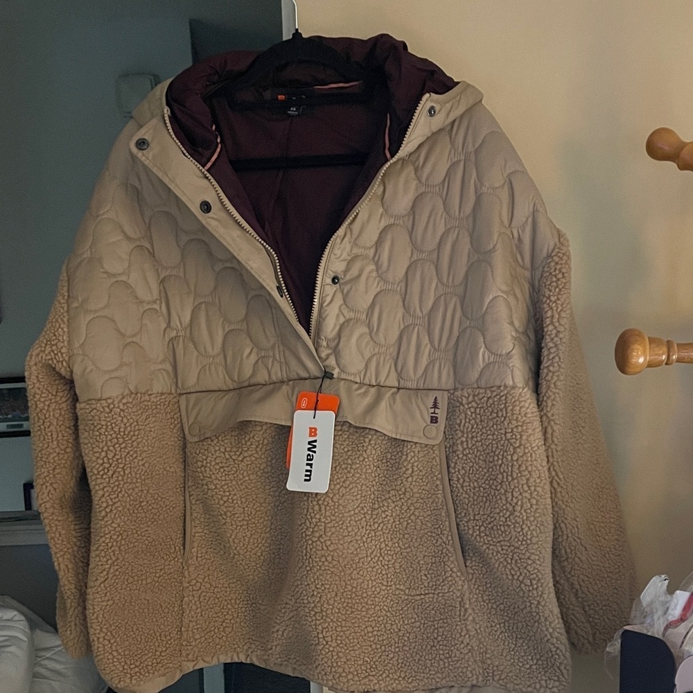 Beige Quilted Fleece Jacket Bass Outdoors Warm Size XL Pullover